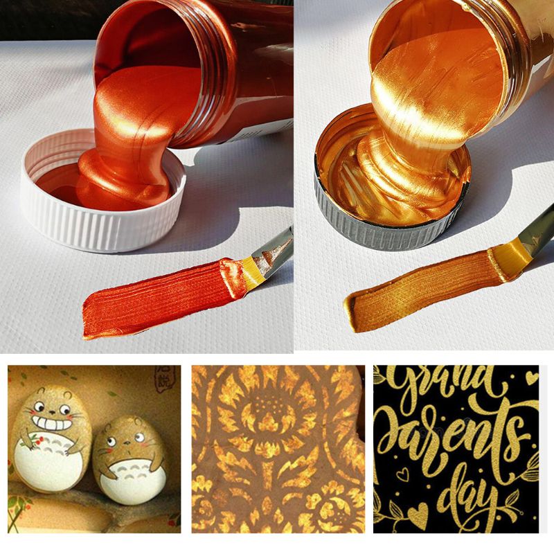 300ml DIY Bright Gold Paint Metallic Acrylic Paint Waterproof Not Faded Statuary Coloring Hand Clothes Painted Graffiti Pigments