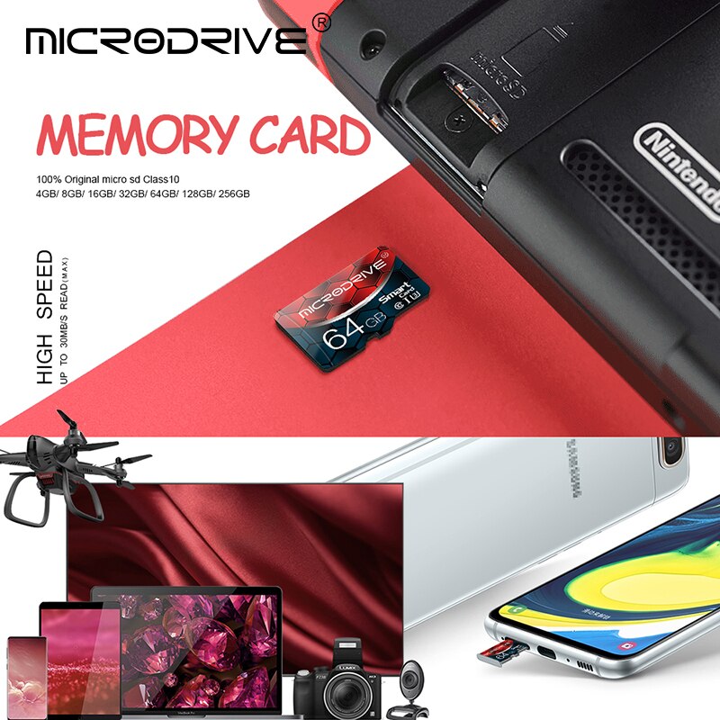Tarjeta Micro sd Clase 10, 16GB, 32GB, tarjeta de memoria Flash, tarjeta Micro sd/TF, 64GB, 128GB, 256GB para teléfono inteligente con adaptador