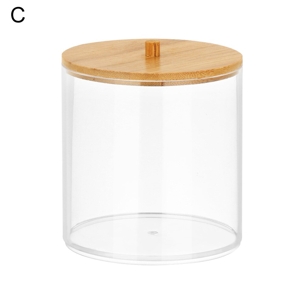 1Pc Acrylic Multifunctional Makeup Cotton Pad Organizer Storage Box For Cotton Swabs Rod Bathroom Qtip Container with Bamboo Lid: C