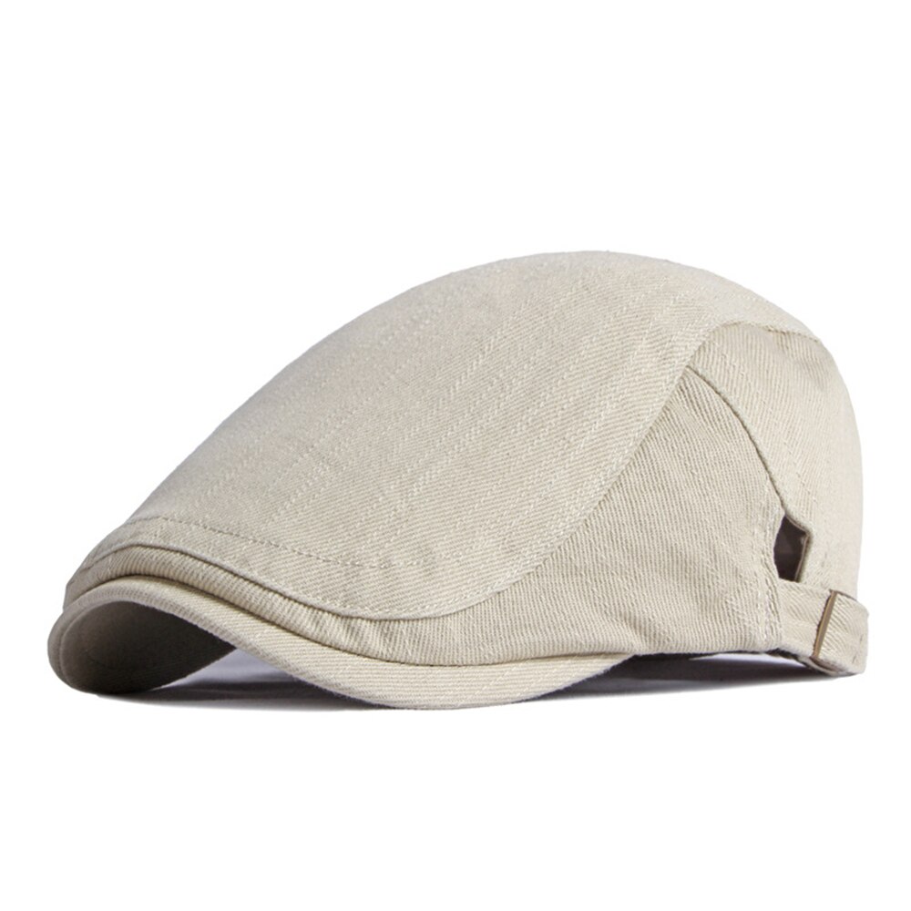 SHOWERSMILE Baumwolle Herren Baskenmütze Hütte Britischen Stil Zeitungsjunge Solide Beige Schwarz Marine khaki Frühling Sommer Flache Kappe Einstellbar 55-60cm: Beige