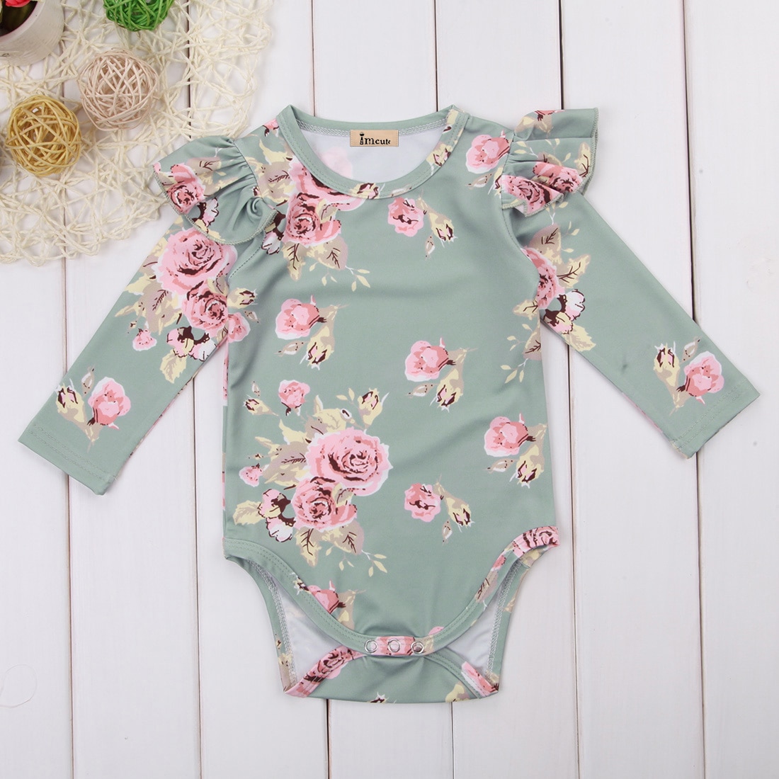Mono para bebé niña con volantes de manga larga Floral primavera otoño