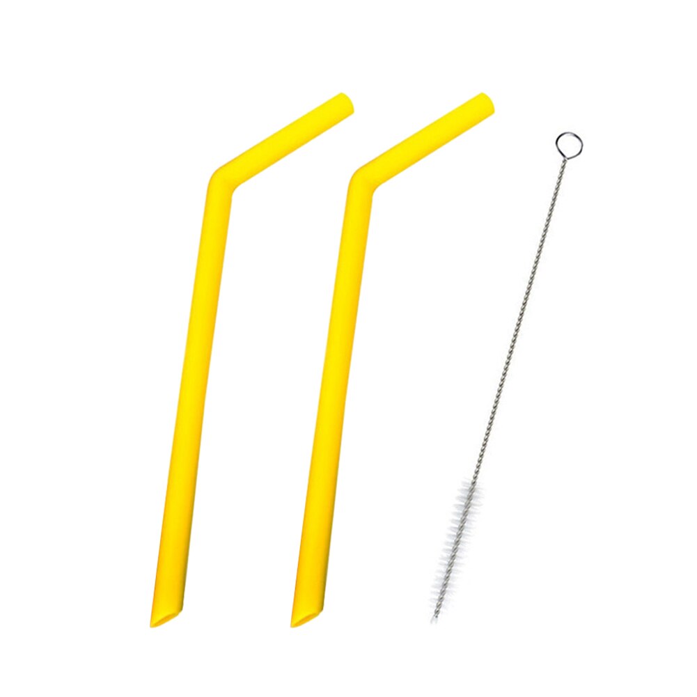 2Pcs/set Reusable Silicone Straws Food Grade Silicone Straws Drinking With Cleaning Brush Party Straws BPA Free: F