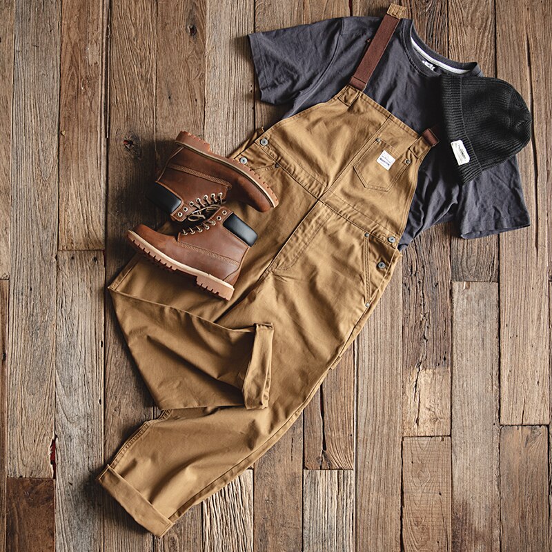 Maden vintage jeans overalls herre jumpsuit cargo arbejdsbukser baggy bib kontrast søm denim overalls sting bukser