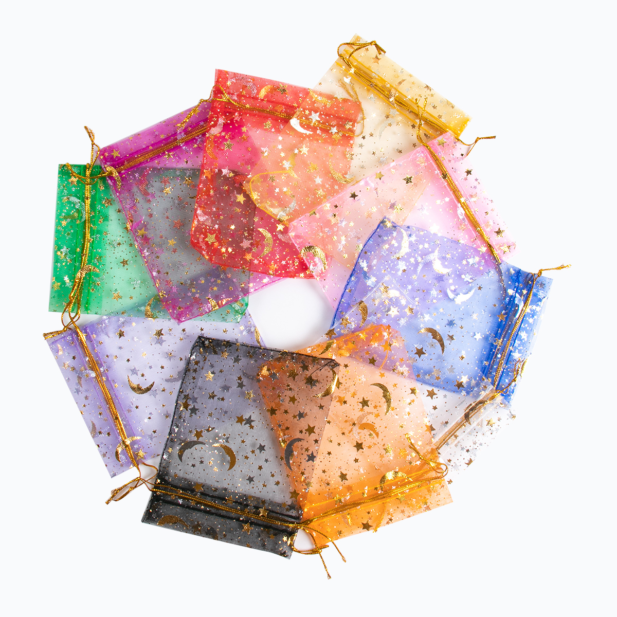 50pcs Star Moon Drawstring Organza Sack Bags Eid Mubarak Wedding Party decoration Candy Packing Bag Jewelry Pouch