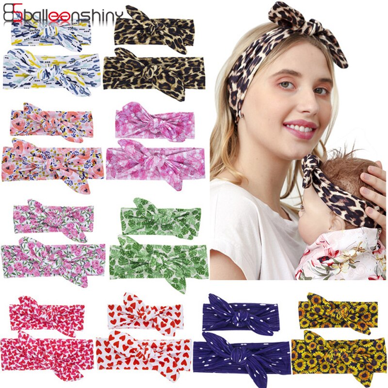 Balleenshiny 2 Stuks Moeder En Kind Hoofdband Sets Gedrukt Luipaard Print Geknoopt Hoofdband Polyester Katoen Zachte Haaraccessoires