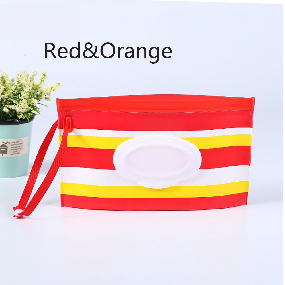 Lätt att bära snäpprem portabel baby våtservetter box våtservetter behållare miljövänlig clamshell kosmetiska rengöringsservetter fodral: Rödorange