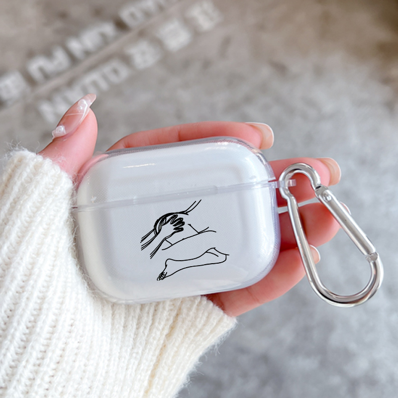 Funda protectora transparente para Apple Airpods 2 1, fundas de auriculares con gancho, negro, línea Sexy, arte rosa, amante, Airpod Pro 3 Pro2
