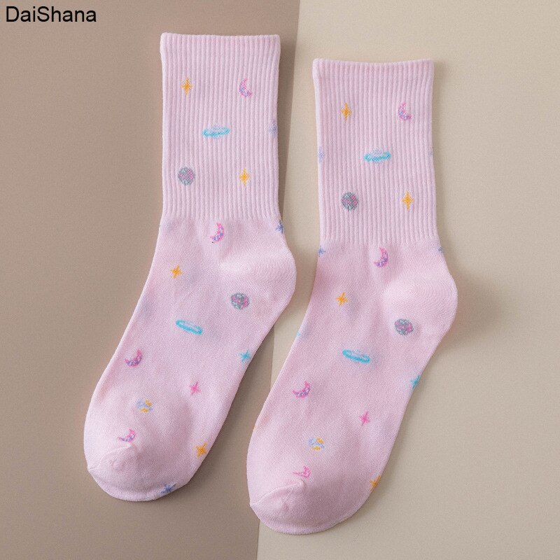 1Pairs Small Star Trend Medium Tube Socks Japanese Women&#39;s Cotton Socks: 07