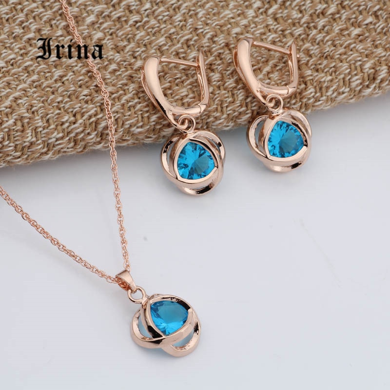 Irina Wedding Accessories Charming Jewelry Set Women Yellow Gold Color Chain Necklace Earrings Set Zircons Jewelry Sets