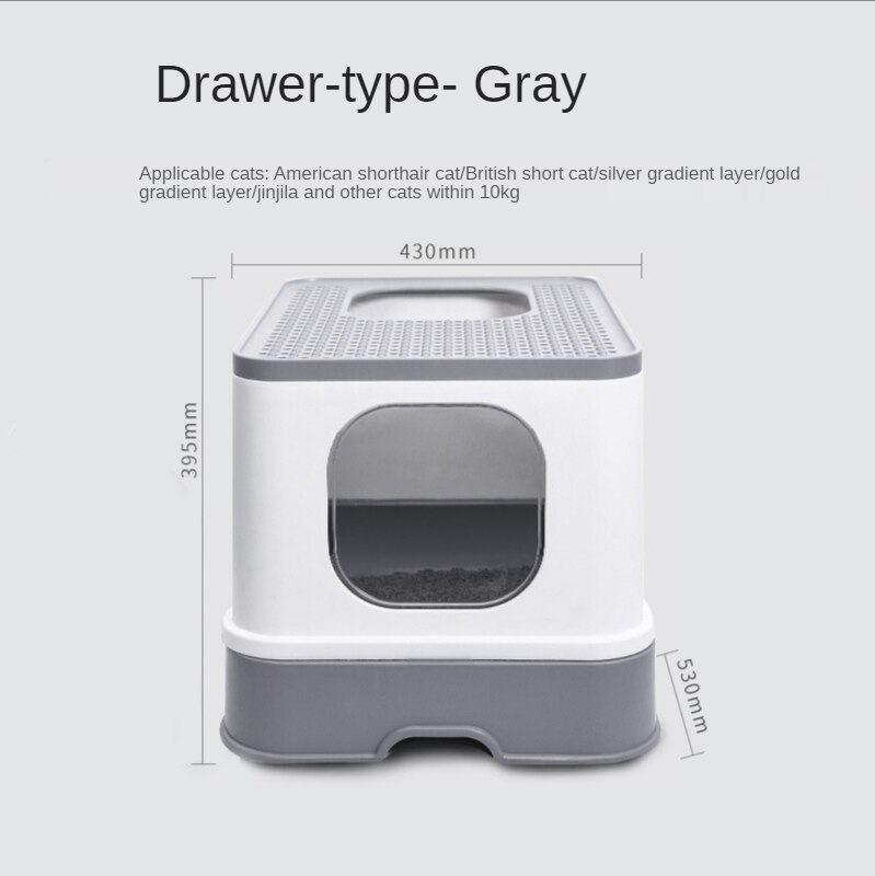 Full Enclosed Litter Box Cats Bedpans Pet Litter Tray Potty Toilet Anti Splash Deodorant Kitten Products Dormatory Cama Gato: 02Grey