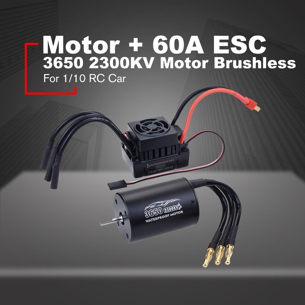 3650 2300/3100/3900KV / 3660 2600/333800KV Motor With 60A ESC Kit Waterproof Brushless Motor for 1/10 RC Car Boat ESC Racing: Light Grey
