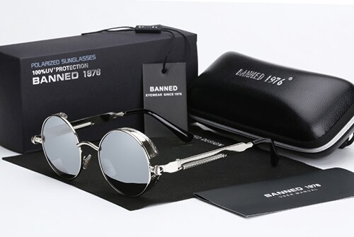 Retro rund metal hd polariserede punk steampunk solbriller til kvinder mænd,vintage solbriller oculos de sol feminino masculino: Sølv spejl