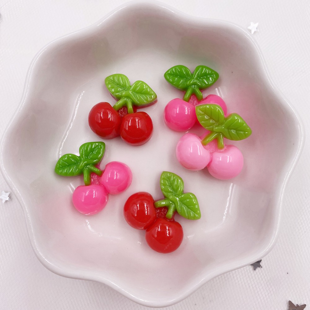 Figuras de resina con forma de fruta, cereza, cabujón plano, apliques de piedra, manualidades decorativas para el hogar, lazo para niña, artesanía para álbum de recortes OH60