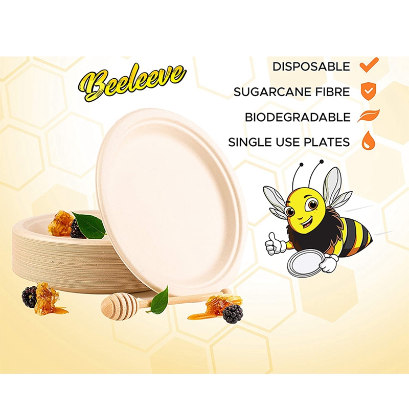100 Pack 7In Compostable Disposable Round Bagasse Paper Plates,Biodegradable Sugarcane Fibre
