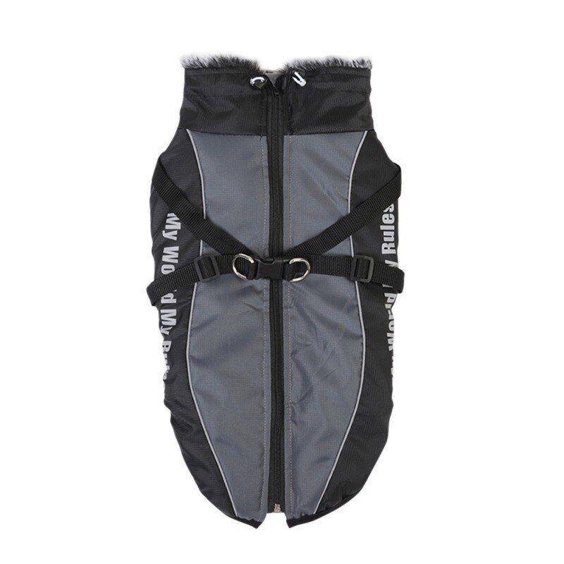 Large Dog Jacket With Harness Winter Warm Padded Pet Clothes For Labrador Waterproof Big Dog Coat French Bulldog Outfit XL-6XL: black / XL