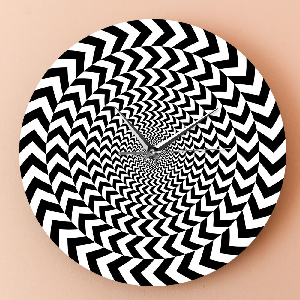 Hypnotic Black White 3D Vision Cool Living Room Interior Decor Spiral Geometric Optical illusion Non-ticking Wall Clock Watch
