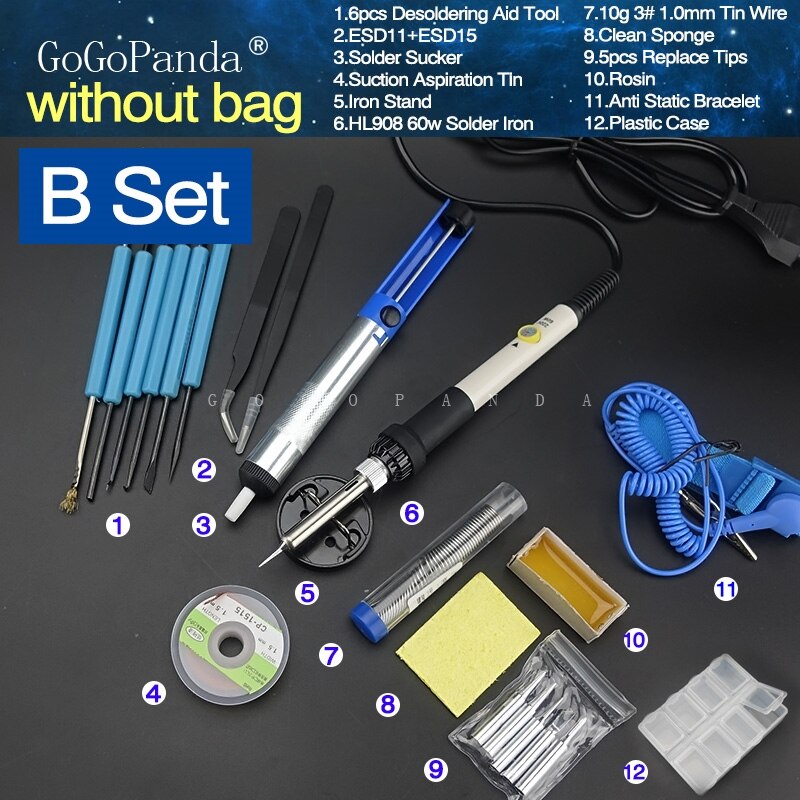 18 In 1 Electrical Solder Iron Set Temperature Adjustable with Replacement Tips Desoldering Aid Tool Solder Sucker