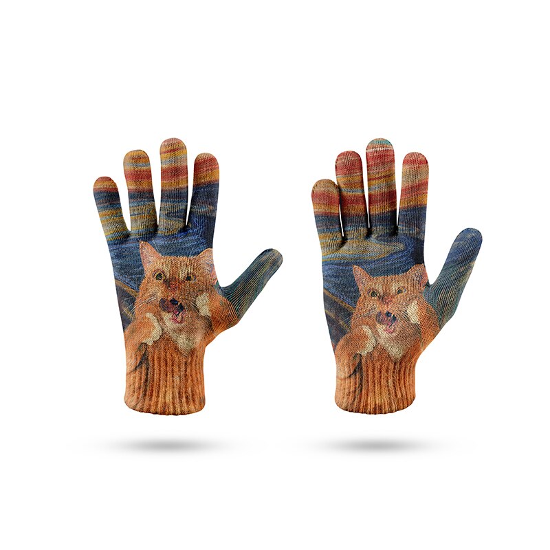 3d print heren en dames winter ski handschoenen outdoor rijden touchscreen wanten dames dikke warme stretch gebreide handschoenen: Stijl 3