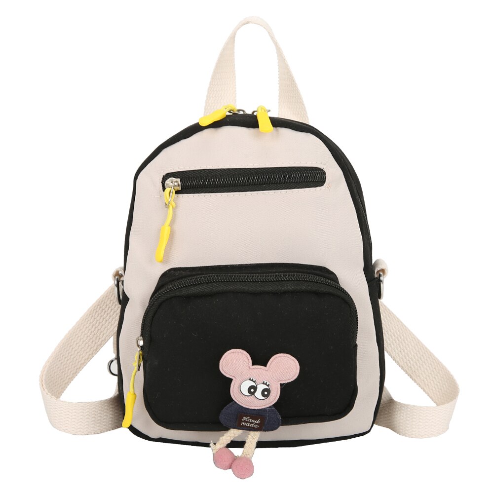 Neue Sommer Frauen Studenten Farbe Spleißen Multi Schichten Rucksack Nette Puppe Studenten Kleine Leinwand Rucksack Tornister: Schwarz