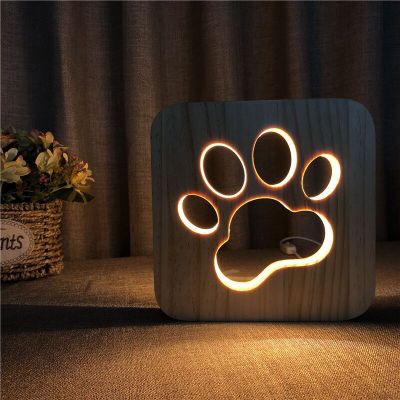 LED Kreative USB Nachtlicht Holz Hund Pfote Wolf Kopf Lampe freundlicher Schlafzimmer Dekoration Warme Licht Tisch Lampe Für freundlicher Lampen: Hund Pfote