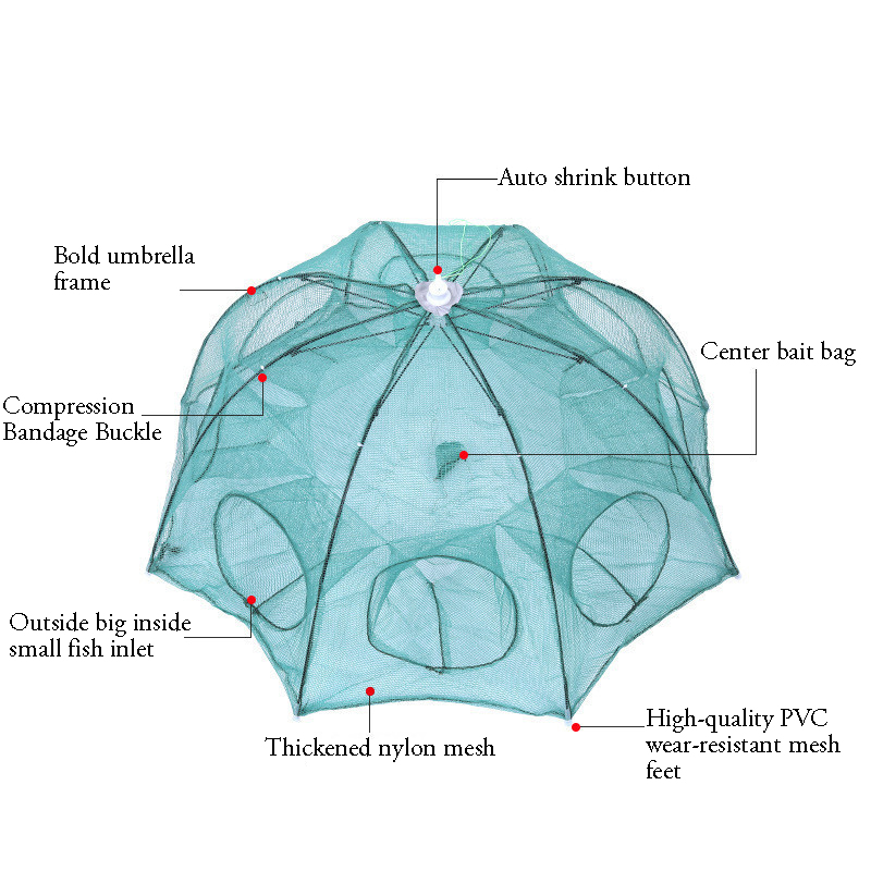 Portable Hexagon Fish Network 4-20 Holes Fishing Net Folding Casting Nets Crab Fish And Shrimp Catching Net Fishing Network Tool