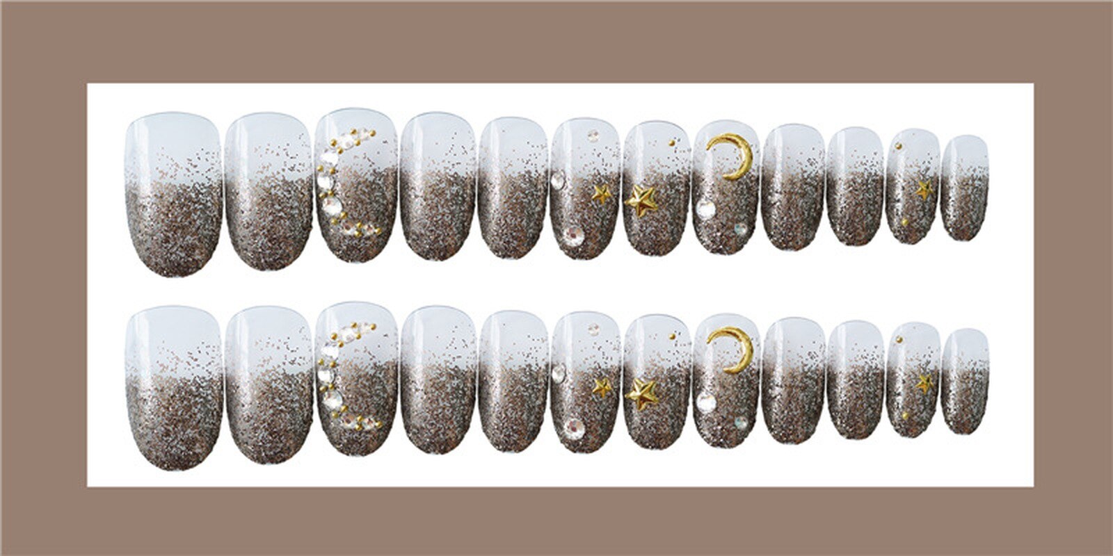 24pcs Chocolade Star Maand Nep Nagels Eindproduct Kunstmatige Franse Meerdere Kleuren Wees Kunstnagels Met Lijm Sticker