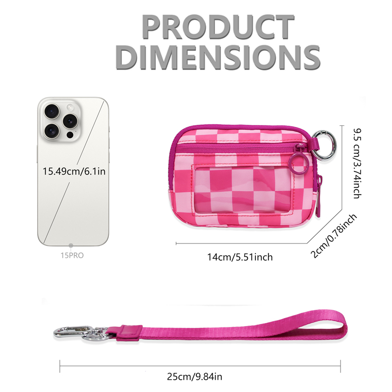 The Iris Wallet Zwart geruit kaartetui met ID-venster Portemonnees voor dames Portemonnee met ritssluiting Mini draagbare sleutelhangerportemonnee