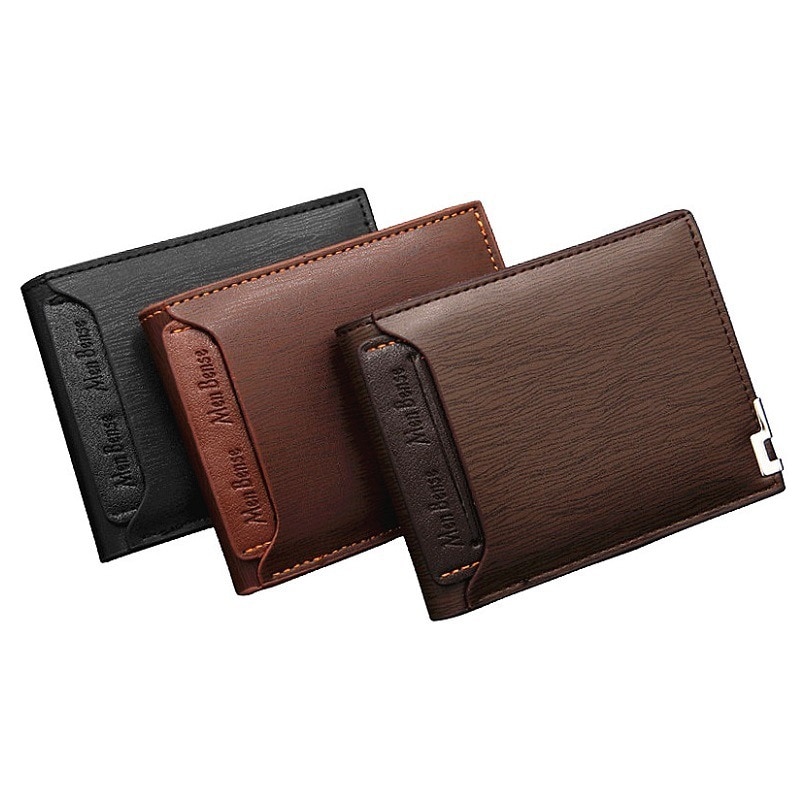 Men's Short Wallet Multifunction Iron Edge Draw Card Wallet Pu Casual Change Wallet