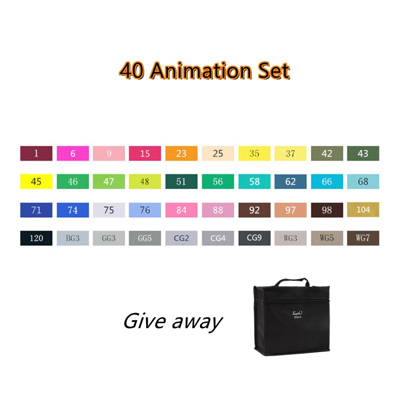 TOUCHNEW Markers Pen 168 colors Sketch Markers Alcohol Based Dual Head Brush Markers Pen For Drawing Manga Art Supplies Markers: 40 Anime White