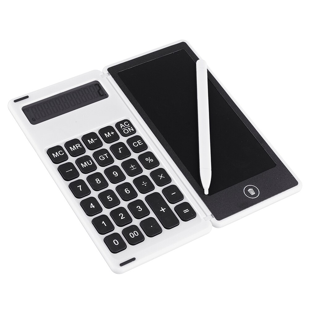 12 Digits Display Calculator 6 Inch LCD Writing Tablet Foldable Repeated Writing Digital Drawing Pad With Stylus Kids Learning: White
