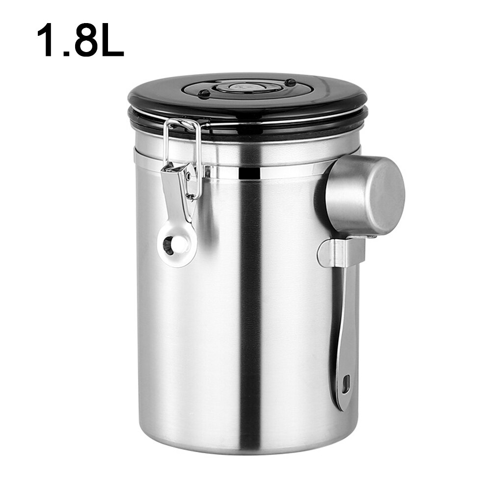 Stainless Steel Sealed Tank Storage For Coffee Beans Tea Moisture-Proof Coffee Bean Milk Powder Jar Tea Pot Kitchen Grains Box: Silver / 1.8L