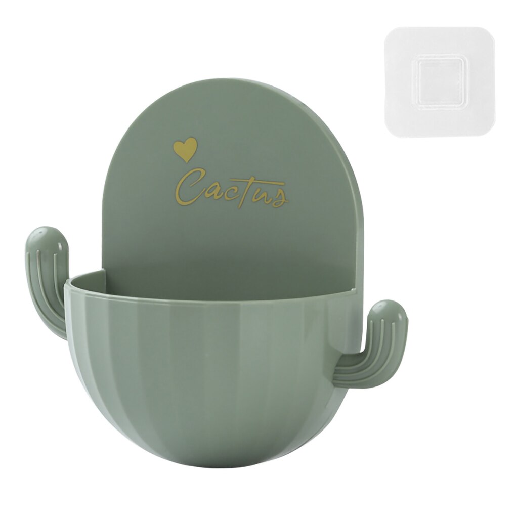 Storage Box Plastic Draining Organizer Wall Mounted Bathroom Container Holder with Hooks Bathroom Organizer: Light Green