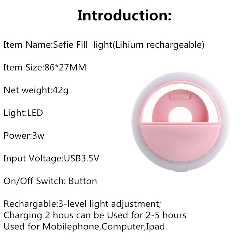 Anillo de luz Led para cámara de teléfono móvil, recargable por USB Flash portátil, Clip para tableta, mejora de fotografía para iPhone y Smartphone