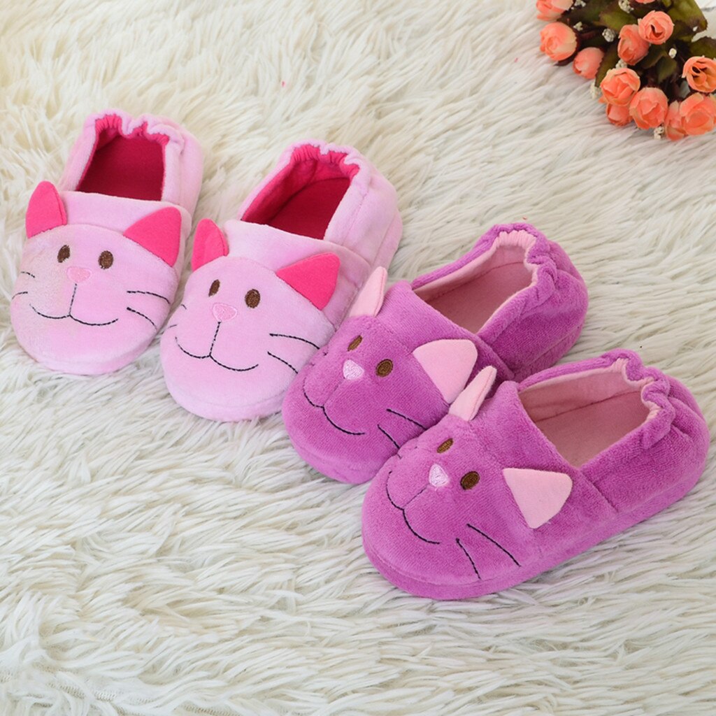 Winter Children Flip Flops Kids Slippers Home Baby Girl Clothes Slipper Boys Indoor Cotton Cartoon Cats Slippers Room Skid Warm