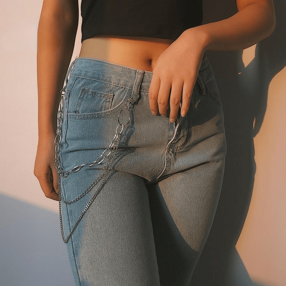 Kvinder punk bukser kæde bælte kvindelig hip hop kvast bukser sølv guld kæde til bukser kvinde cool metal kæder på jeans  nd237