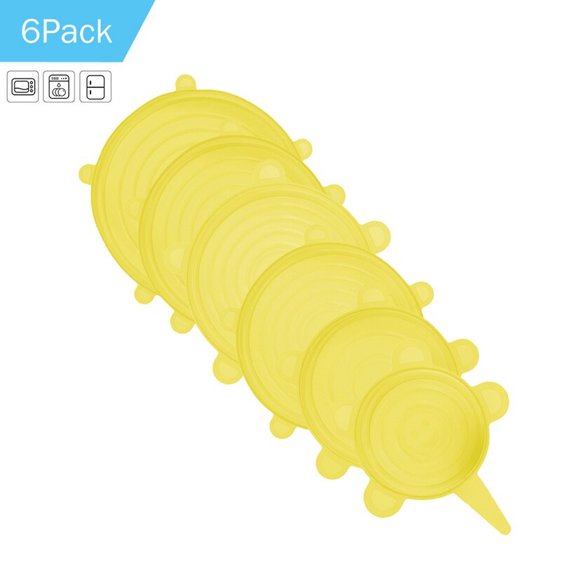 6 stuks siliconen rekdeksels universele deksel siliconen kom pot deksel siliconen deksel pan koken voedsel vers deksel magnetron deksel: 6 stuks geel