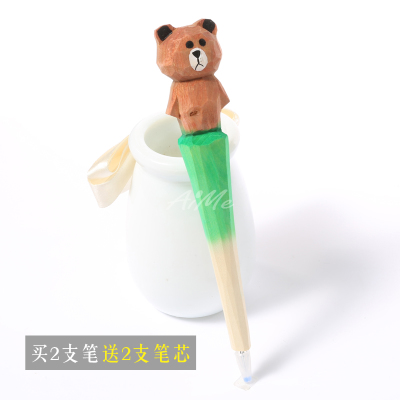 1Pc Coloffice Handmade Wood Carving Pets Animal Yellow Cat Ballpoint Pen Office Stationery School Writing Supplies: Burgundy