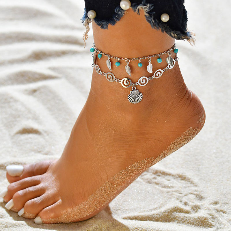 Cavigliera etnica foglia rotonda fiore di loto a piedi bracciali alla caviglia per donna catena per gambe gioielli 19.5cm(7 5/8 &quot;) di lunghezza, 1 pezzo