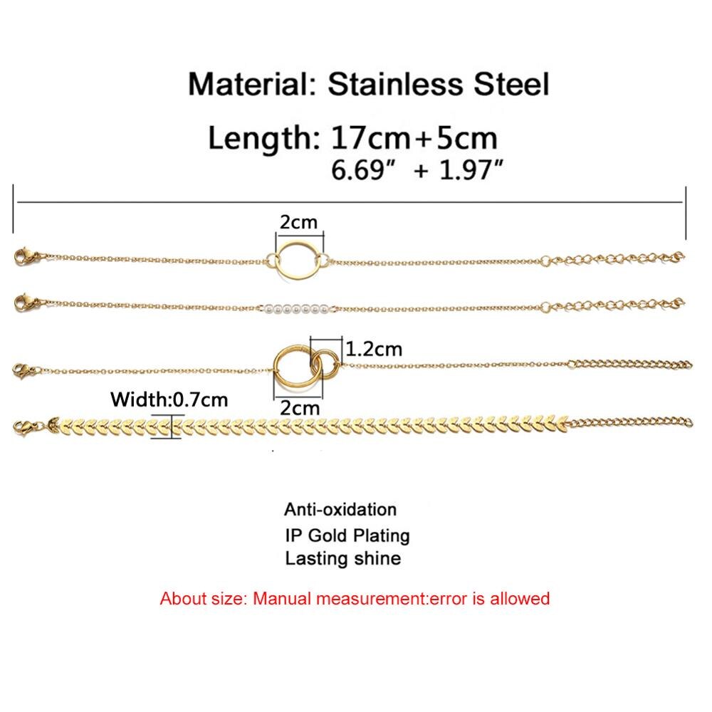 Rvs Multilayers Vierkante Ketting Charme Armbanden Voor Vrouwen Pijl Cirkel Koppels Armband Sets Vintage Sieraden