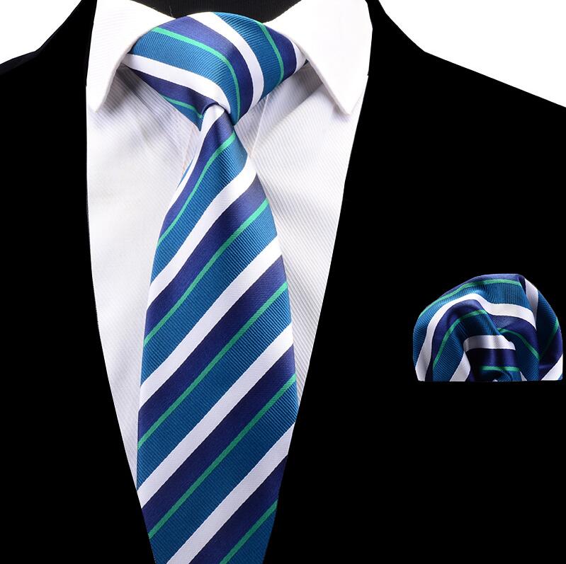 RBOCOTT Plaid Tie Set For Men Necktie Handkerchief Men's Classic Striped Neck Tie 8cm Red Blue Brown For Wedding: 11