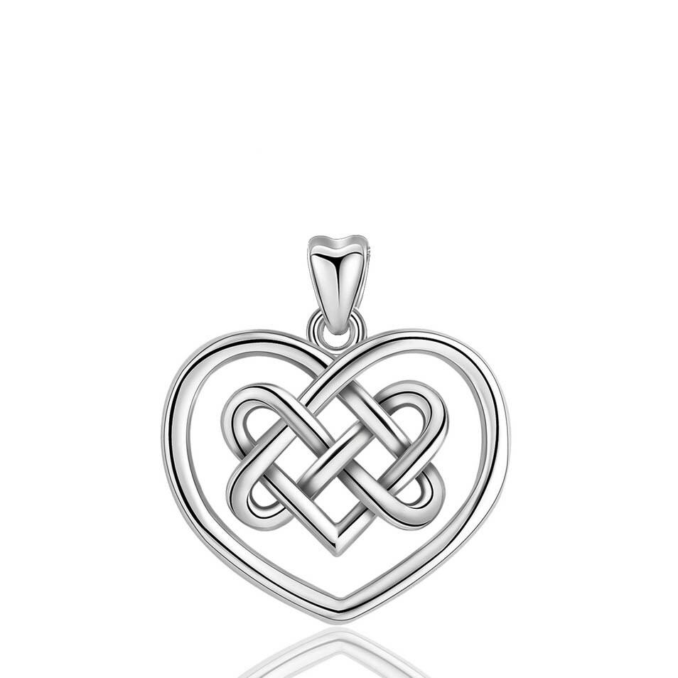 EUDORA 925 Sterling Silver Good Luck Irish Celtics love Knot Pendant Necklace Heart Charms For Women Girl Fine Jewelry D306: White