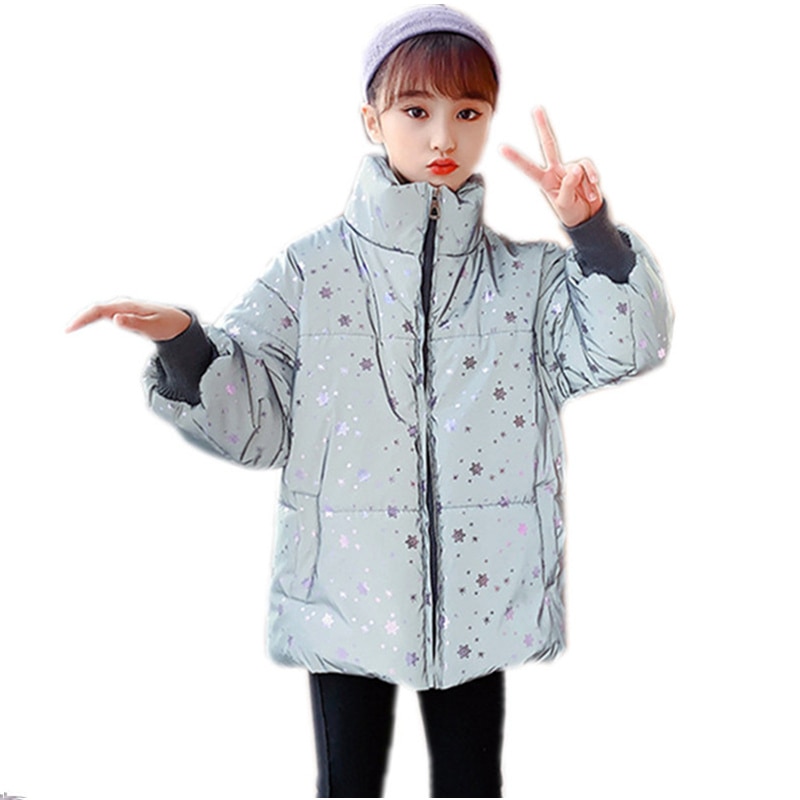 Chaqueta con estampado brillante para niños y niñas abrigo de algodón grueso, ropa de abrigo reflectante nocturna de , de 4 a 13 años, estilo coreano, Invierno