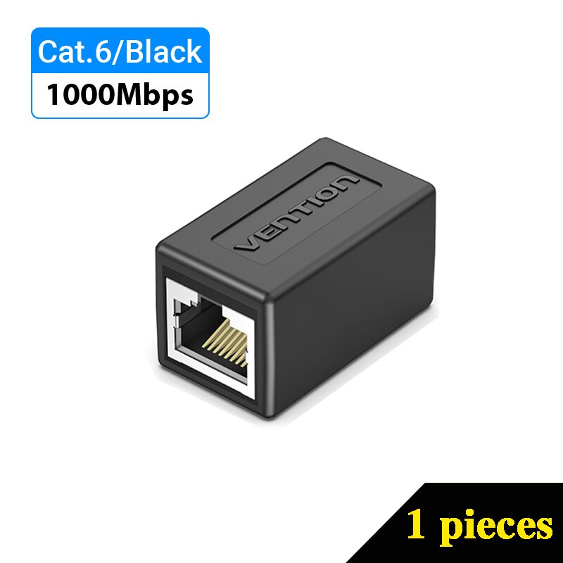 Connettore Cat7 RJ45 Vention Cat7/6/5e Ethernet femmina a femmina 8P8C adattatore di estensione prolunga di rete Patch per cavo Ethernet: Black IPVB0 1pcs