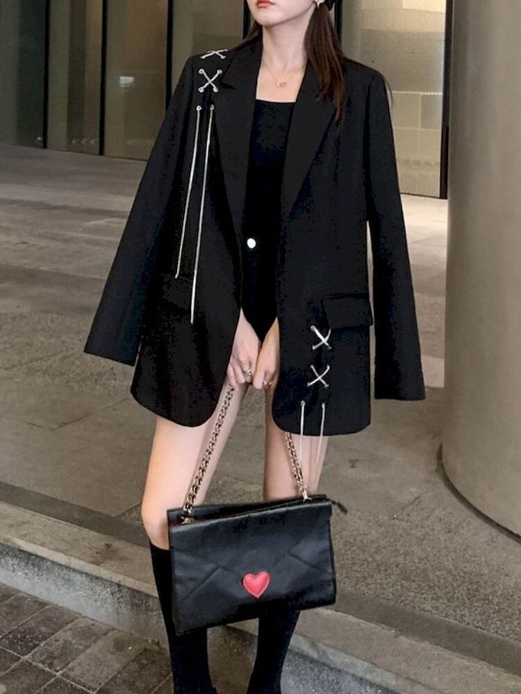 Chaqueta gótica para mujer, chaqueta informal a la , abrigo con cadena y bolsillo con hebilla única, ropa de calle, otoño e invierno, 2022
