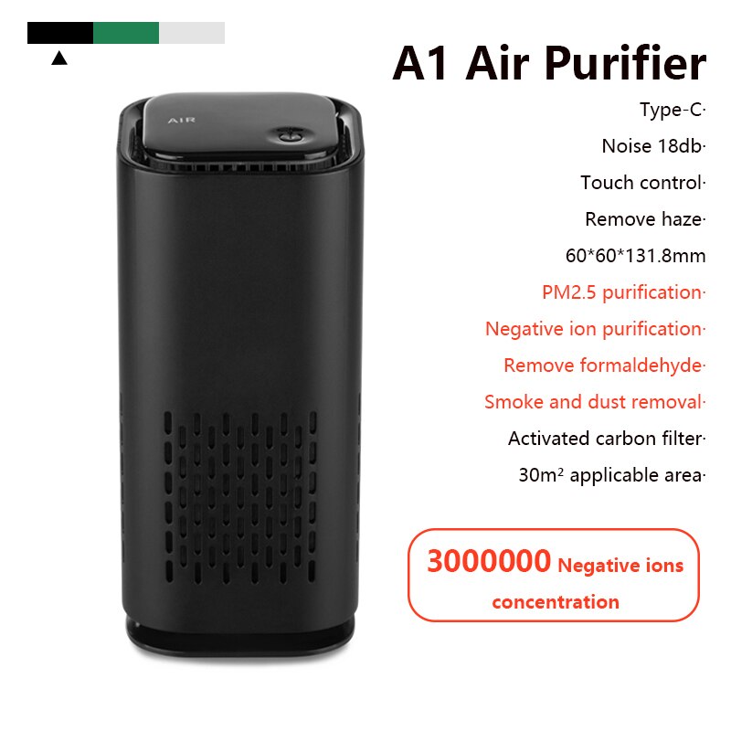 Purificador de aire automático con filtros HEPA auténticos, purificadores de escritorio, filtración, limpiador de aire para coche, Mini purificador de aire de iones negativos para el hogar: 01