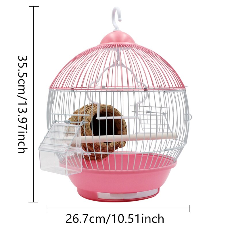 Round Bird Cage With Feeder Full Set Plastic Bird House Cage Bird Carrier For Small Birds All-Round Ventilation Can Be Detached: Pink