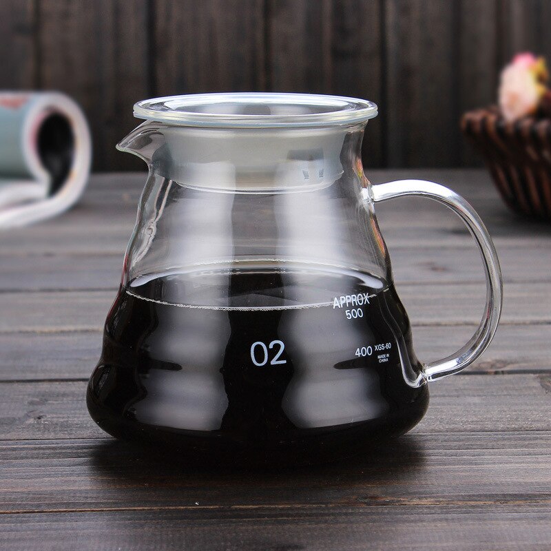 Cafetera manual V60 con filtro, resistente a altas temperaturas, vidrio grueso, embudo con tapa: 600ml
