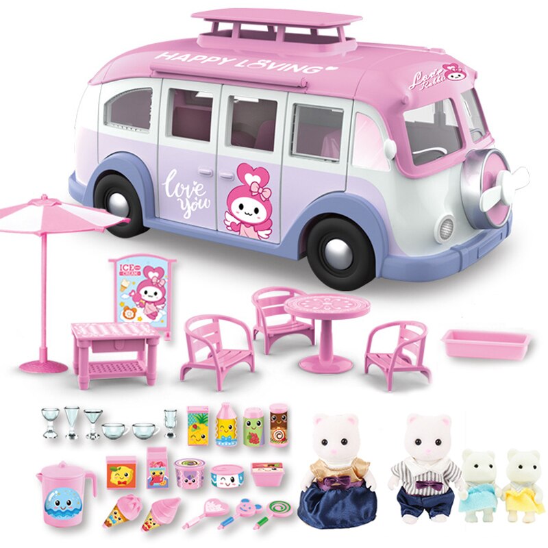 Per bambini di Simulazione Giocattolo Gioco di Casa di Famiglia del Coniglio Crema di Ghiaccio di Campeggio Per Bambini Auto RV Gioco di Casa Picnic Auto Di Compleanno regalo: 8801-1-G03