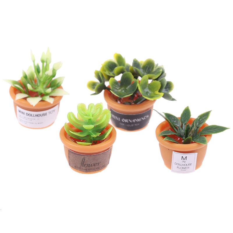 4Pcs Schattige Mini Ronde Plastic Planten Poppenhuis Miniatuur Groen Mini Ingemaakte Voor Groene Plant In Pot