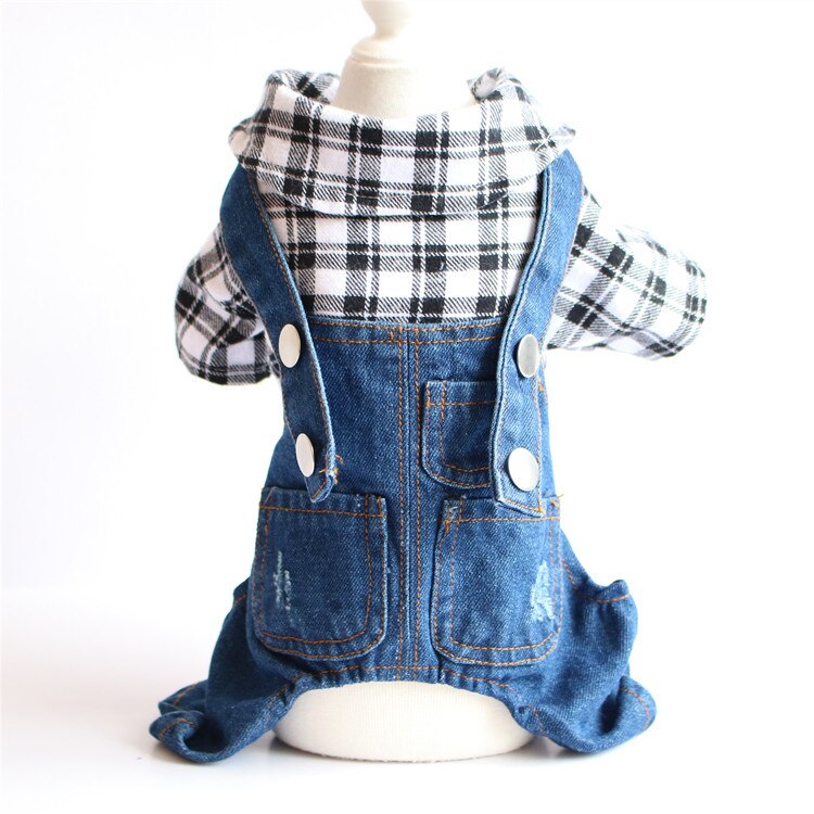 Plaid Stripe Pet Dog Jumpsuits Clothes Autumn Jean Hoodies Jacket For Small Dogs Chihuahua Overalls Casual Spring Sweatshirt 10A